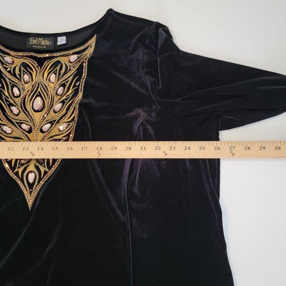 Vintage 90s Bob Mackie Top Wearable Art Embellished Peacock Black Artsy 3X - Picture 8 of 11